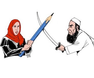 2. Il vignettista brasiliano Carlos Latuff ritrae Doaa el Adl che combatte contro uno sheikh salafita dopo essere stata accusata d blasfemia - 27 dicembre 2012 -